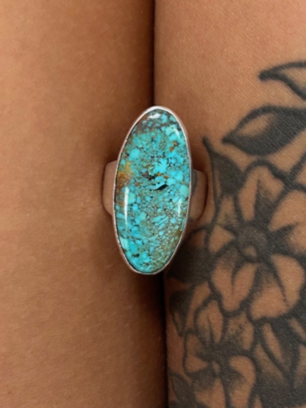 Big Navajo Native Sterling Silver Turquoise Ring - Picture 2 of 5